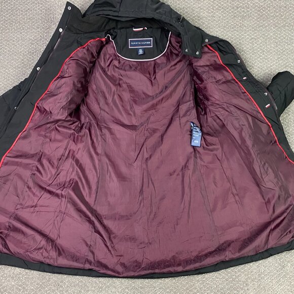 Tommy Hilfiger Hooded Long Puffer Coat Jacket Parka Women's Medium Black Quilted - Picture 6 of 15